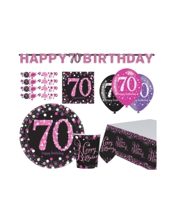 Party Set Sprakl.Celb.Rosa 70: Plat, Vas, Serv, Mant, Guirn...